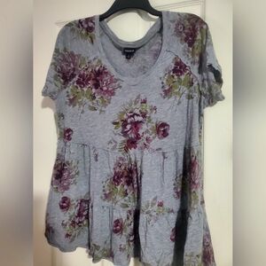 Torrid Grey/Purple Floral Baby Doll Shirt sz 2